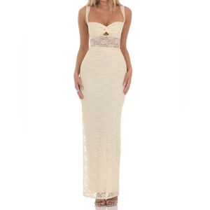Lucy In The Sky Lace Twist Ruche Maxi Dress